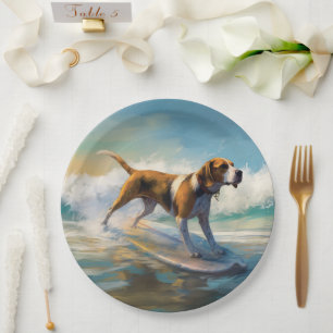 Plato De Papel Pintado americano de Surf Engligh Foxhound Beach