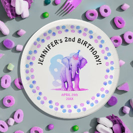 Plato De Papel Pintado de animales de la jungla de elefante morad