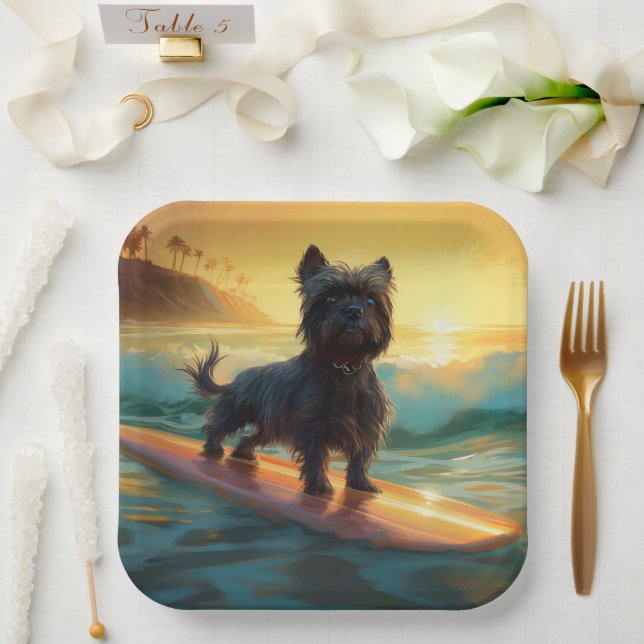 Plato De Papel Pintado de surf Affenpinscher Beach (Boda)