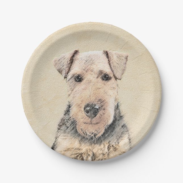 Plato De Papel Pintado de Welsh Terrier - Arte de Perro Original. (Anverso)