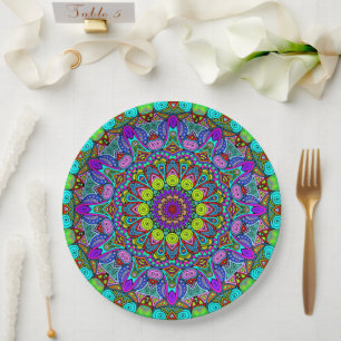 Plato De Papel Pintado manual Mandala Clock Face 4