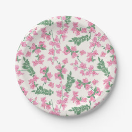 Plato De Papel Pintado Pastel Rosa y Verde Florales Costeras