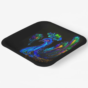 Plato De Papel Pintado Whimsical Peacock