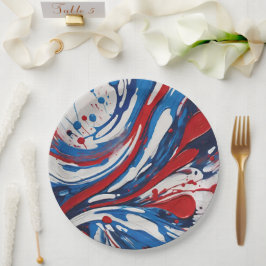 Plato De Papel Pintar Blanco Rojo Y Azul Pintar Swirl