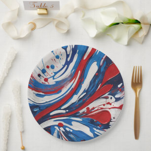 Plato De Papel Pintar Blanco Rojo Y Azul Pintar Swirl