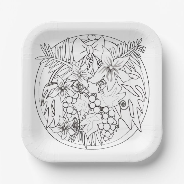 Plato De Papel Pintar la imagen uno mismo un patrón tropical (Anverso)