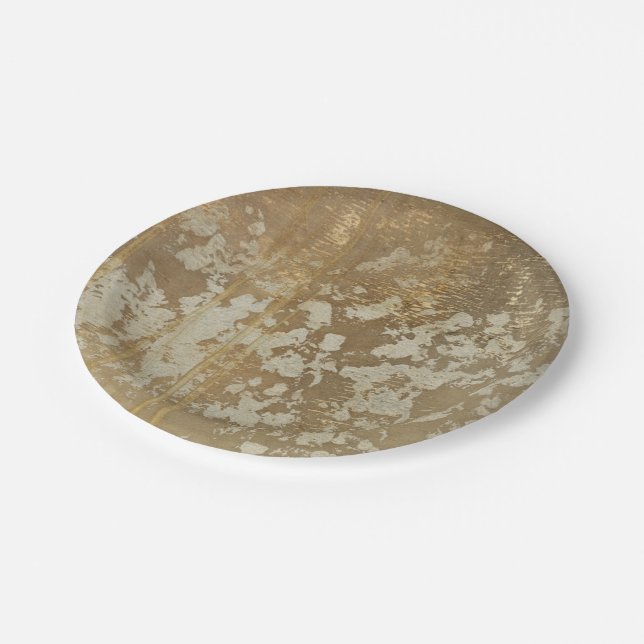 Plato De Papel Pintura abstracta del oro con los puntos de plata (Angular)