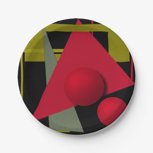 Plato De Papel Pintura abstracta, formas geométricas (Anverso)