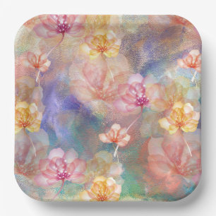 Plato De Papel Pintura abstracta y flores