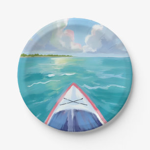 Plato De Papel Pintura al agua de remo en kayak Lago