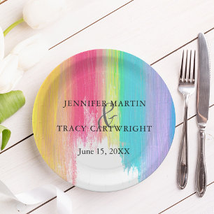 Plato De Papel Pintura arcoiris sacude a Boda artístico lesbiana 