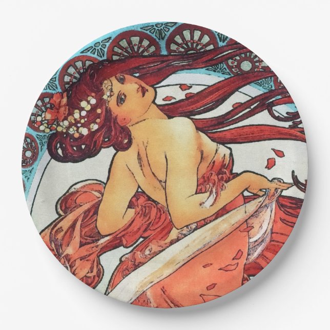 Plato De Papel Pintura Art Nouveau de Alphonse Mucha Dance (Anverso)