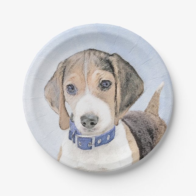 Plato De Papel Pintura Beagle - Arte Perro Original Cuto (Anverso)