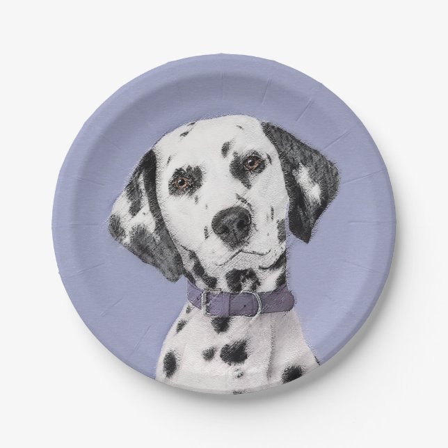 Plato De Papel Pintura dálmata - Arte de perro original (Anverso)