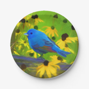 Plato De Papel Pintura de amarre índigo - Arte original de aves