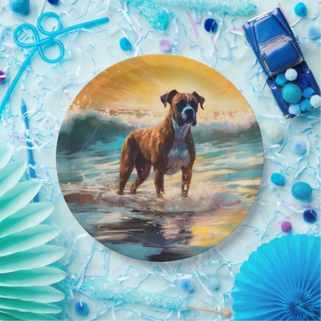 Plato De Papel Pintura de Boxer Beach Surfing (Fiesta)