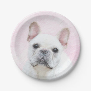 Plato De Papel Pintura de Bulldog francés (crema/blanco) - Arte 