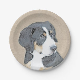 Plato De Papel Pintura de cachorro de perro de montaña de Berna -