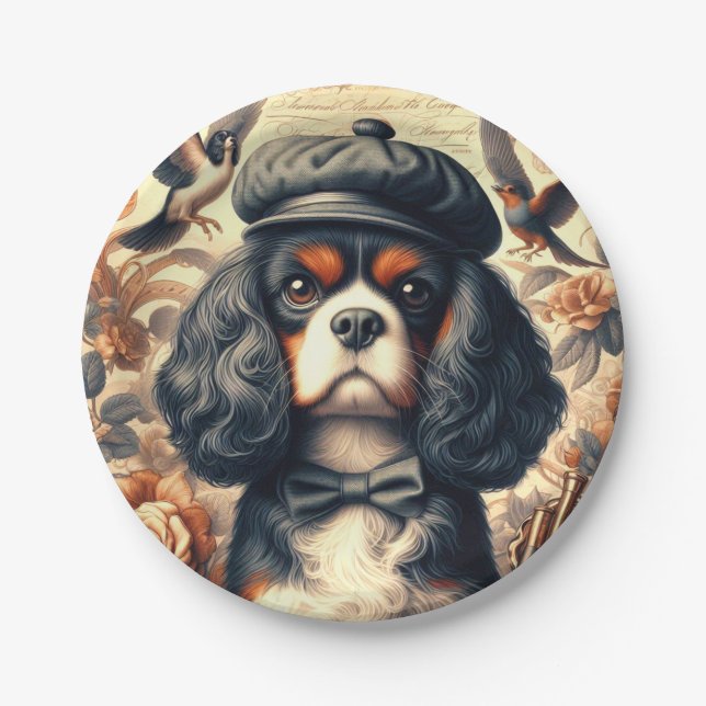 Plato De Papel Pintura de Cavalier King Charles Spaniel (Anverso)