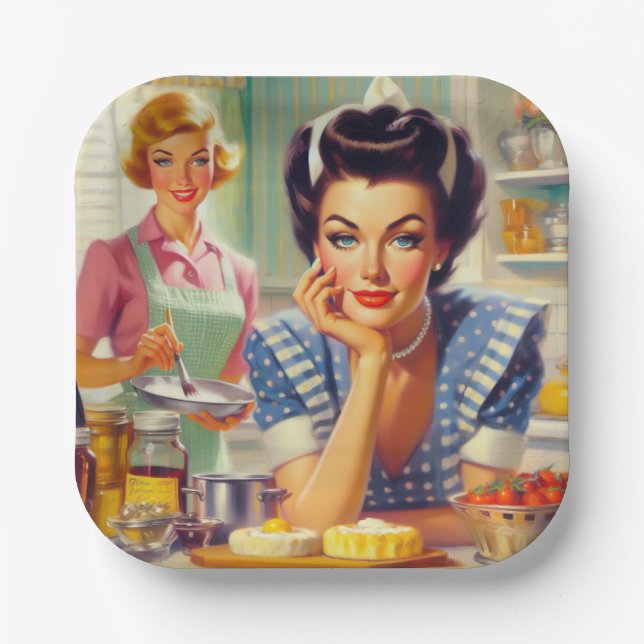 Plato De Papel Pintura de cocina retro (Anverso)