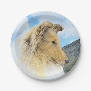 Plato De Papel Pintura de Collie in Mountains (Rough) - Perro Art