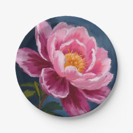 Plato De Papel Pintura de color de agua floral rosa de flores