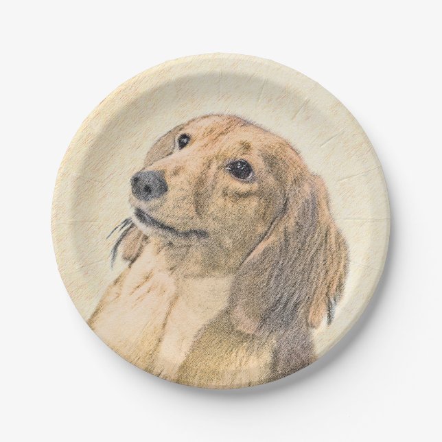 Plato De Papel Pintura de Dachshund (de cabello largo) - Arte Per (Anverso)