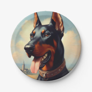 Plato De Papel Pintura de Doberman Vintage