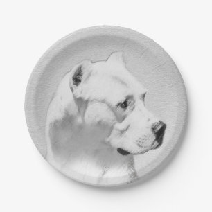 Plato De Papel Pintura de Dogo Argentino - Arte original del perr