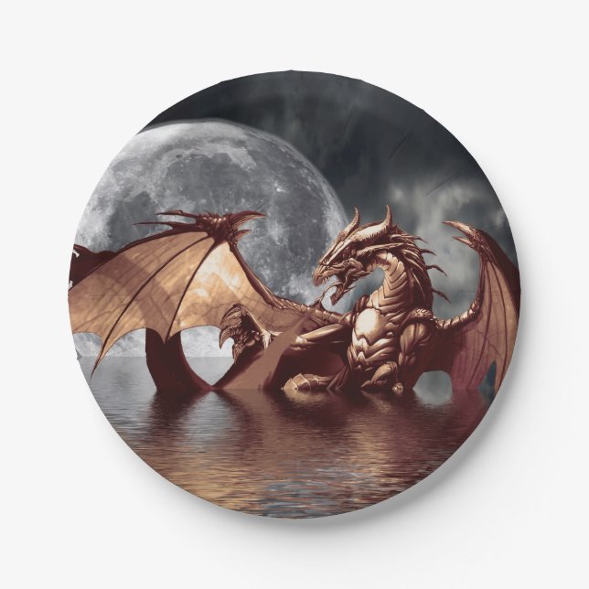 Plato De Papel Pintura de Dragon y Moon Fantasy (Anverso)