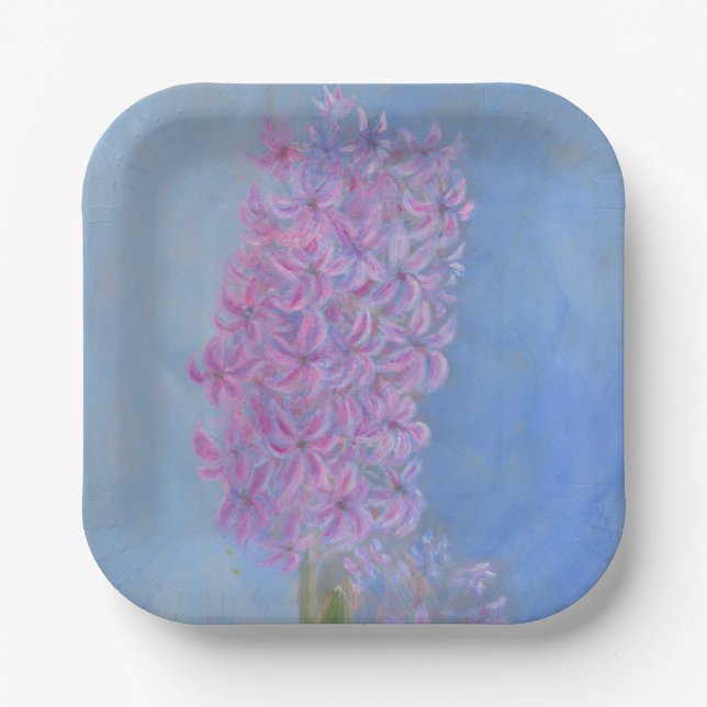 Plato De Papel Pintura de flor Lilac Pink Hyacinin (Anverso)