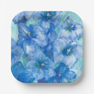 Plato De Papel Pintura de flores azules gentianas