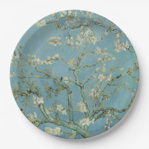 Plato De Papel Pintura de flores de almendra de Van Gogh