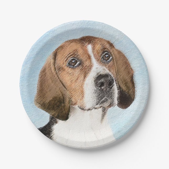 Plato De Papel Pintura de Foxhound inglesa - Arte Perro Original  (Anverso)