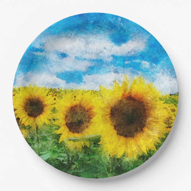 Plato De Papel Pintura de girasoles (Anverso)