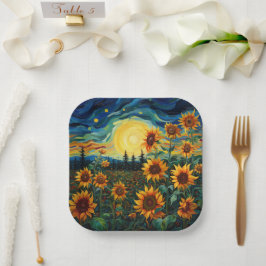 Plato De Papel Pintura de girasoles de Van Gogh
