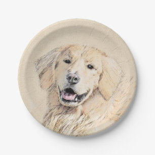 Plato De Papel Pintura de Golden Retriever - Cute original Dog Ar