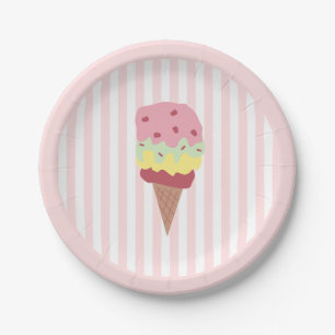 Plato De Papel Pintura de helado franja rosa tropical