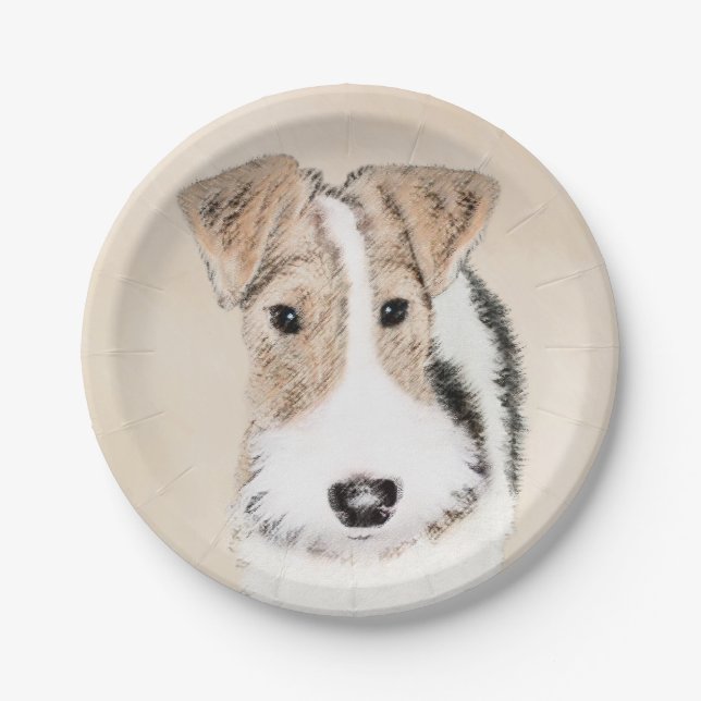Plato De Papel Pintura de hilo Fox Terrier - Arte de Perro Origin (Anverso)