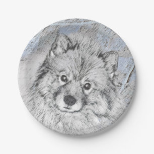Plato De Papel Pintura de Keeshond Beth - Arte de Perro Original.