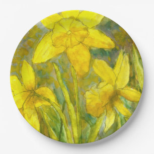 Plato De Papel Pintura de la acuarela, arte amarillo de las