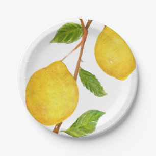 Plato De Papel Pintura de la acuarela de los limones