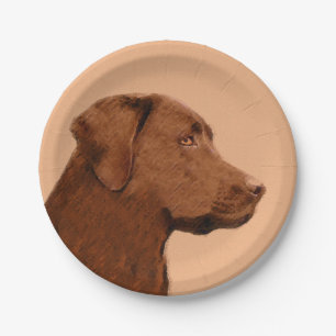 Plato De Papel Pintura de Labrador Recuperador (Chocolate) - Arte