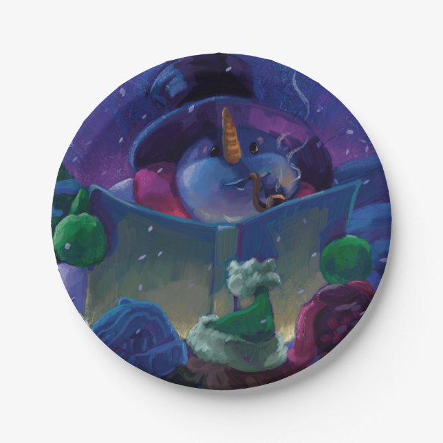 Plato De Papel Pintura de lectura en invierno (Anverso)