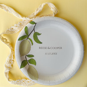 Plato De Papel Pintura de limones frescos de cítricos Mediterráne