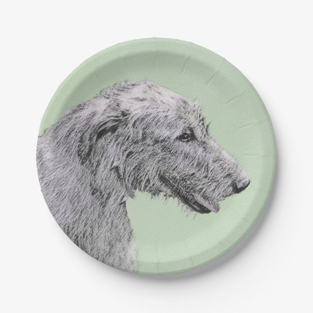 Plato De Papel Pintura de lobo irlandesa - Arte de perro original (Anverso)