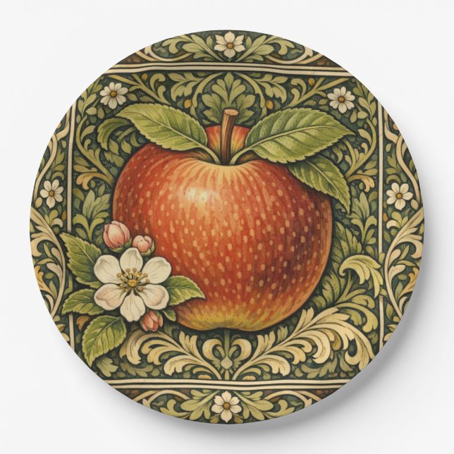 Plato De Papel Pintura de manzana vintage  (Anverso)