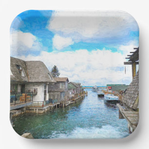 Plato De Papel Pintura de Michigan Fish Town