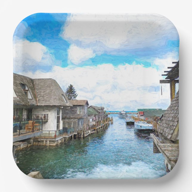 Plato De Papel Pintura de Michigan Fish Town (Anverso)