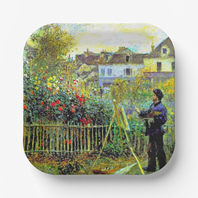 Plato De Papel Pintura de Monet en su jardín en Argenteuil (Anverso)